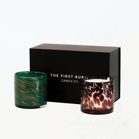Holiday Duo Gift Box with Green and Plum Candles by The First Burn