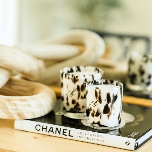 Stylized photo of Dalmation candle vessels by The First Burn Candle Co