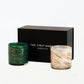 Candle Duo Holiday Gift Box Green and Gold Candles and Box by The First Burn Candle Co.