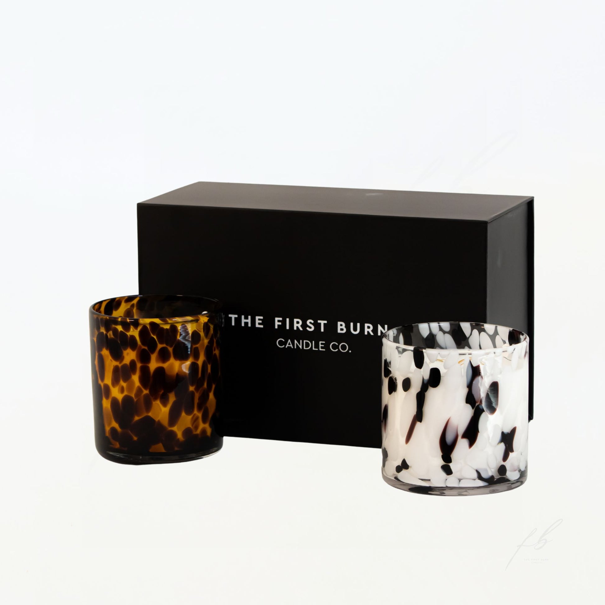 Candle Duo Holiday Gift Box Leopard and Dalmatian Candles and Box by The First Burn Candle Co.