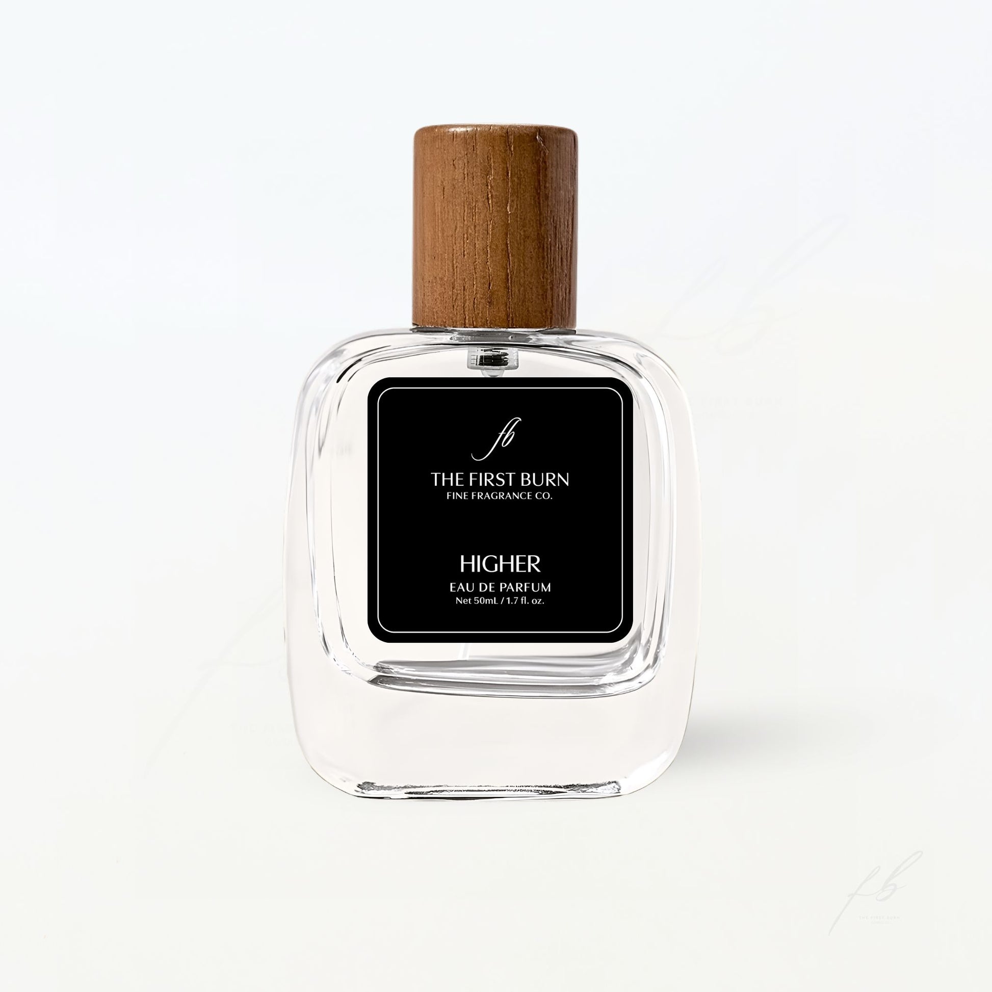 50mL Parfum Bottle, Higher with Walnut Top by The First Burn Fine Fragrance Co.