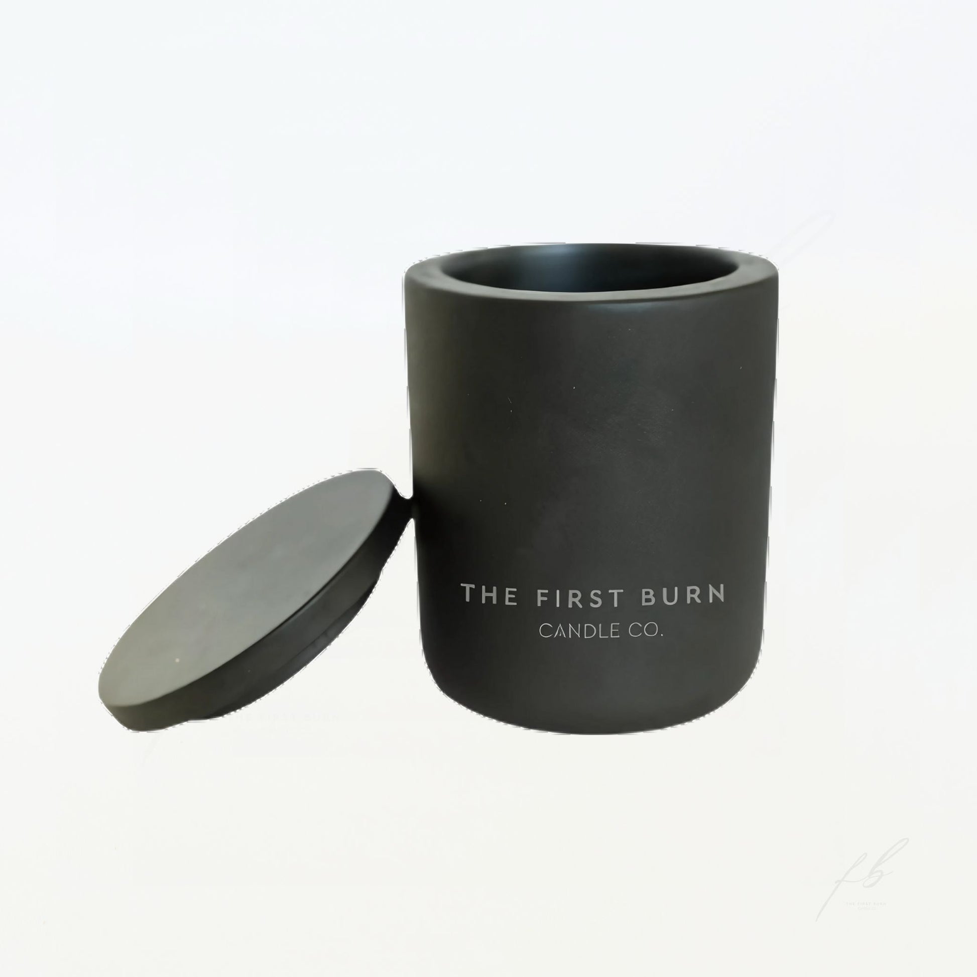 Black Concrete Candle with Logo, 10 Oz - The First Burn Candle Co.