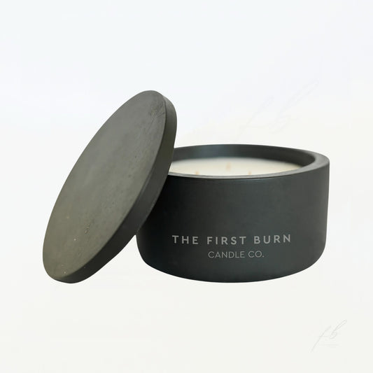 Black Concrete Candle with Logo, 15 Oz - The First Burn Candle Co.