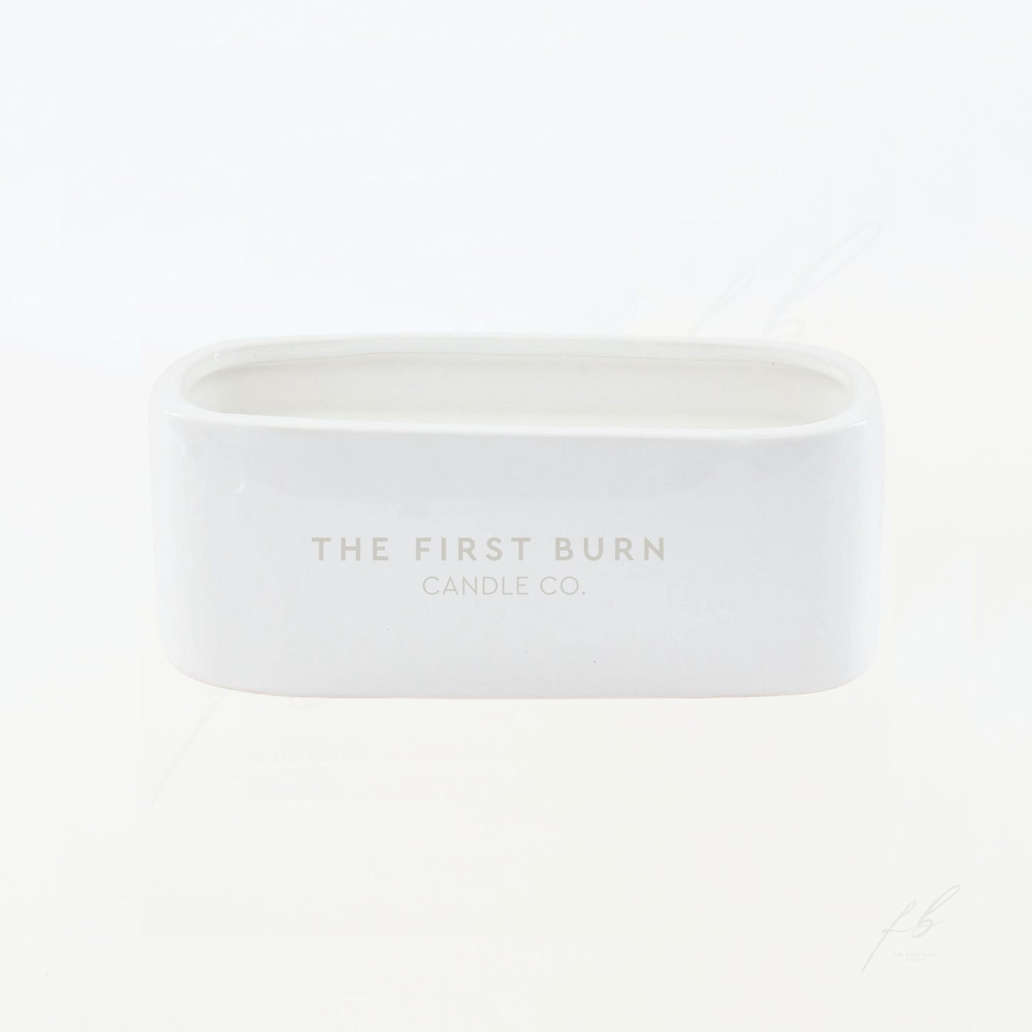 White Baguette Candle with Logo, 35 Oz - The First Burn Candle Co.