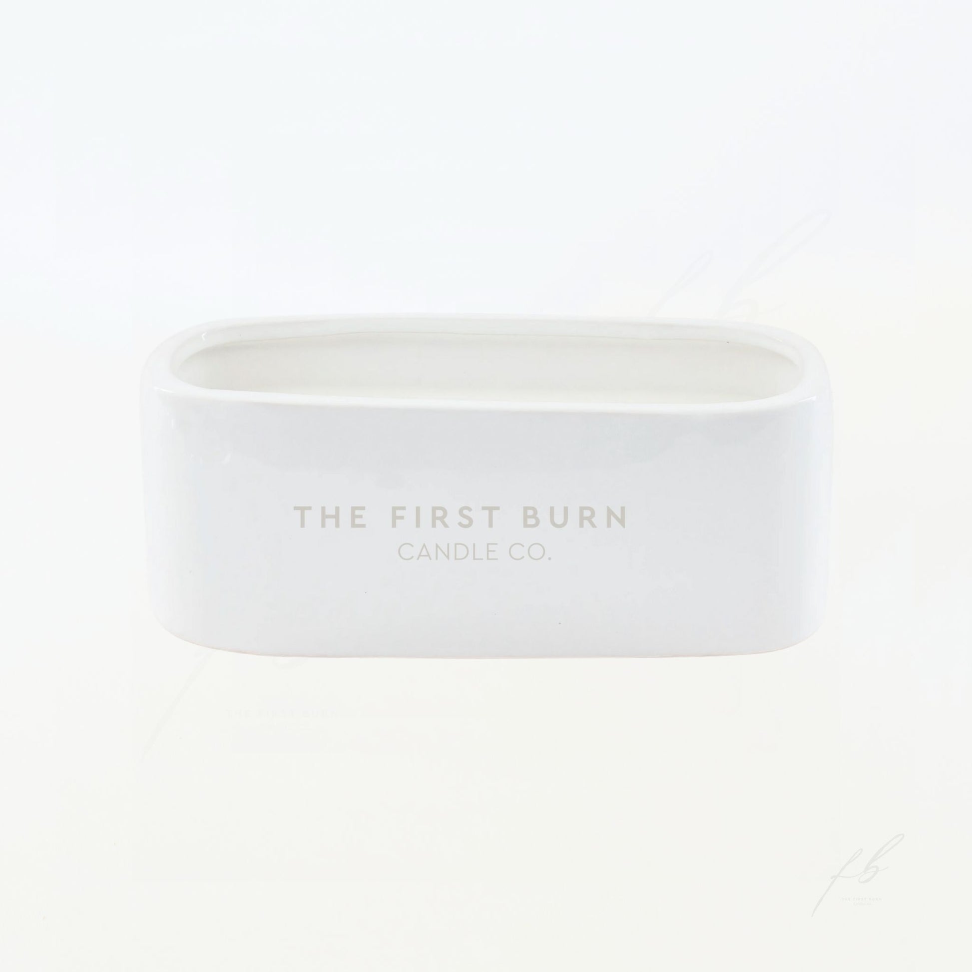 White Baguette Candle with Logo, 35 Oz - The First Burn Candle Co.